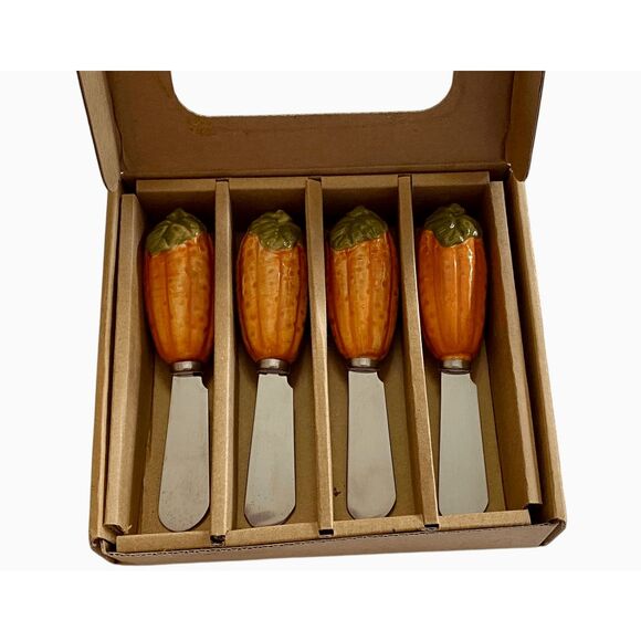 Pumpkin Harry and David Porcelain Jam Cheese Butter Spreaders Set of 4 NIB - Picture 2 of 5